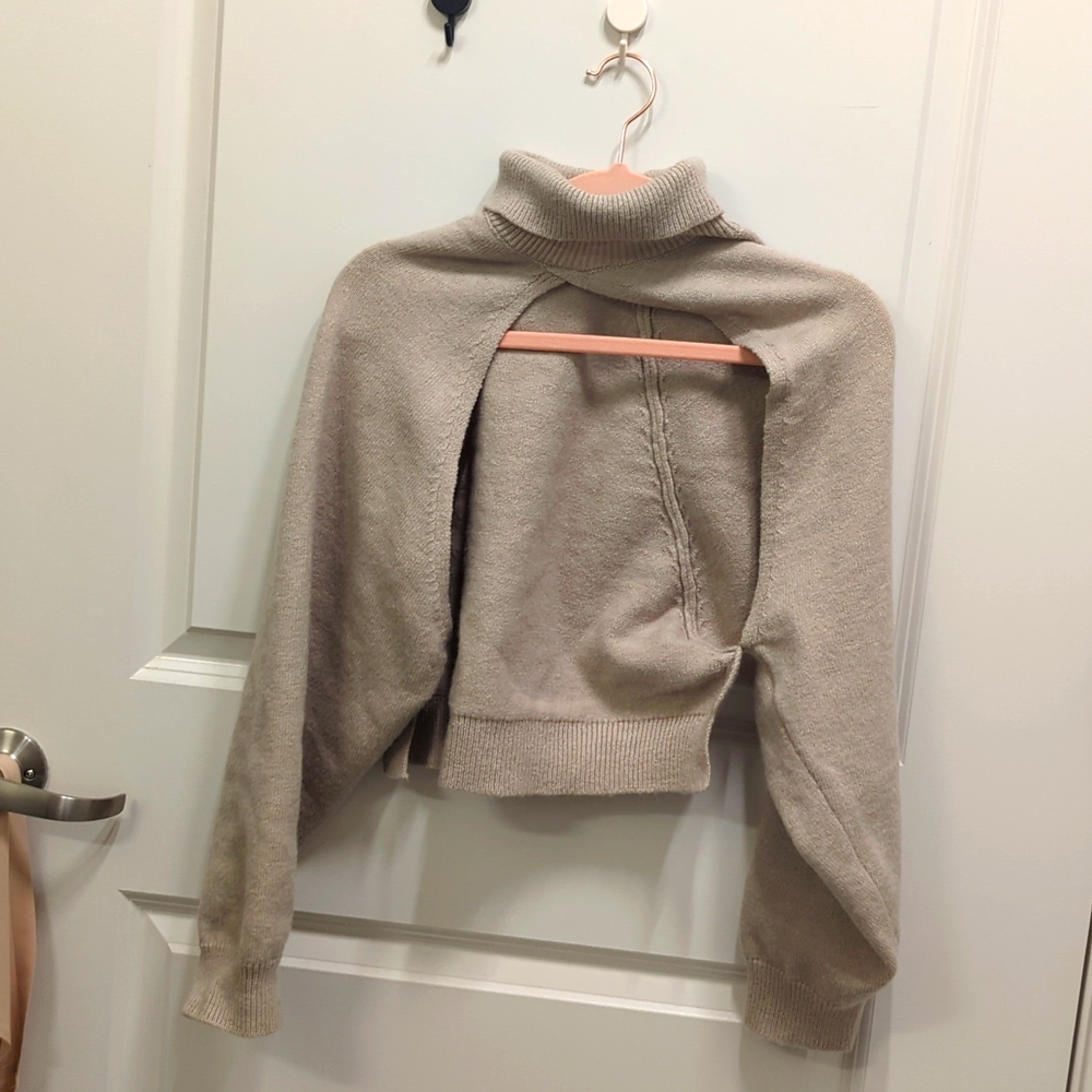 Turtleneck crop sleeve shrug sweater